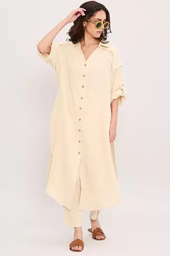 Cream cotton kurta set