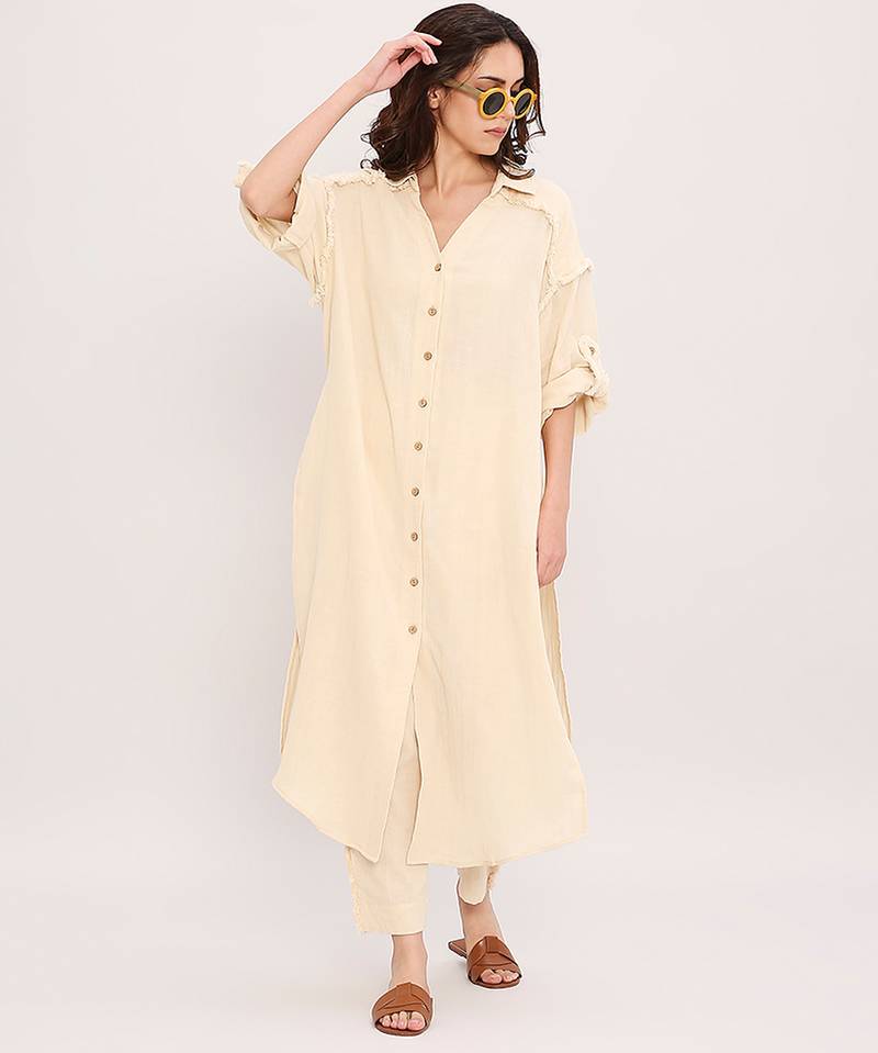 Cream cotton kurta set