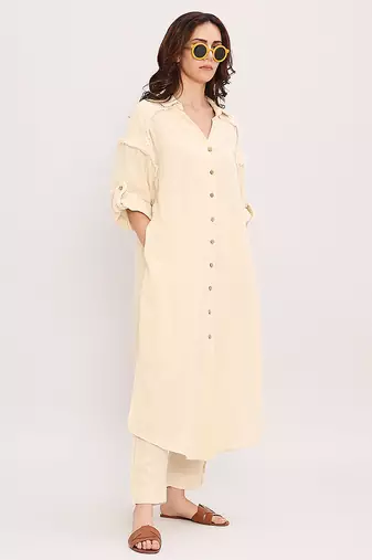 Cream cotton kurta set