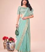 teal color orgenza zari woven saree with blouse