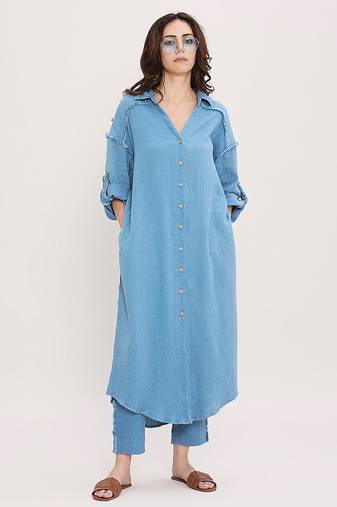 Blue cotton kurta set