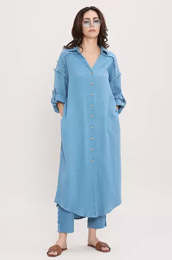 Blue cotton kurta set