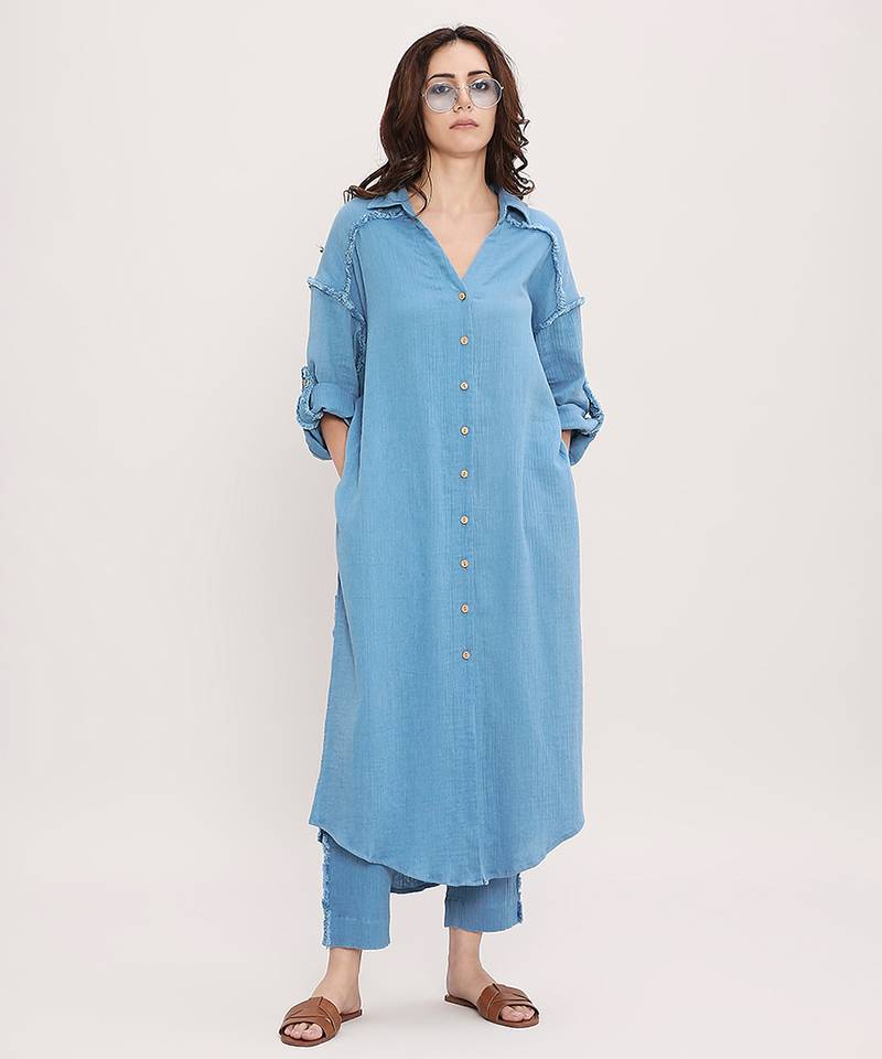 Blue cotton kurta set