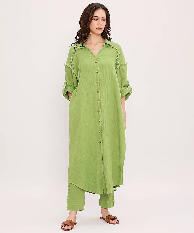 Green cotton kurta set