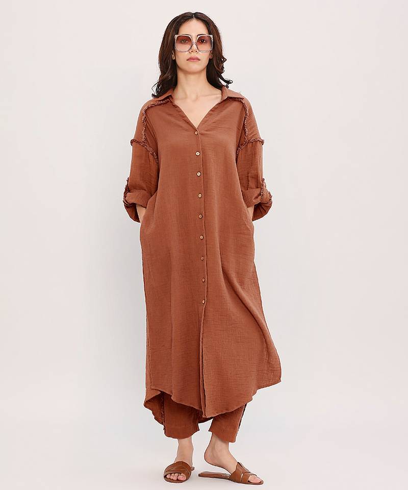Brown cotton kurta set