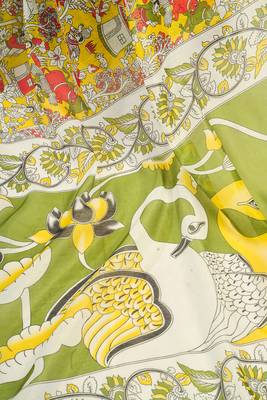 Yellow digital printed linen ready to wear designer saree with unstitched blouse 8