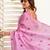 Baby pink digital printed linen ready to wear designer saree with unstitched blouse