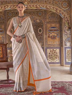 off white poly viscose silk blend checks kanjeevaram zari weaving saree 1