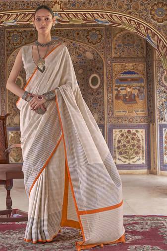 off white poly viscose silk blend checks kanjeevaram zari weaving saree