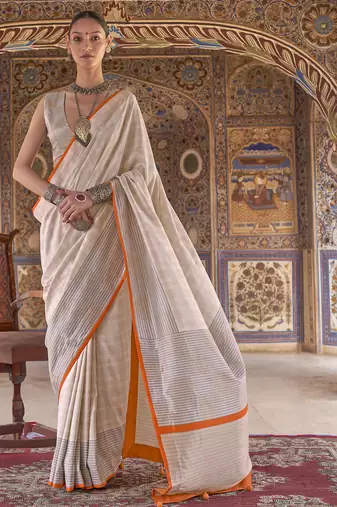 off white poly viscose silk blend checks kanjeevaram zari weaving saree