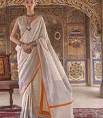 off white poly viscose silk blend checks kanjeevaram zari weaving saree