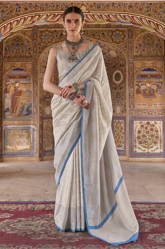 off white poly viscose silk blend checks kanjeevaram zari weaving saree