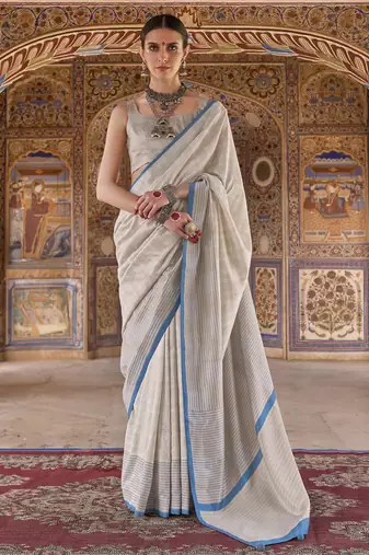 off white poly viscose silk blend checks kanjeevaram zari weaving saree