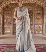 off white poly viscose silk blend checks kanjeevaram zari weaving saree