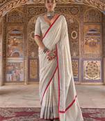 off white poly viscose silk blend checks kanjeevaram zari weaving saree