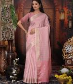 light pink color orgenza zari woven saree with blouse