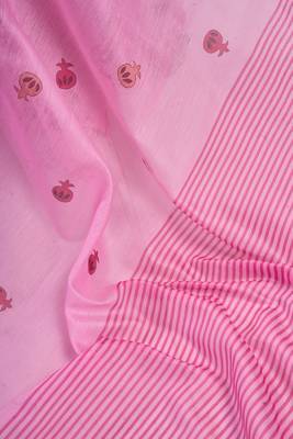 Baby pink digital printed linen ready to wear designer saree with unstitched blouse 8
