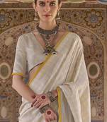 off white poly viscose silk blend checks kanjeevaram zari weaving saree