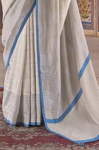 off white poly viscose silk blend checks kanjeevaram zari weaving saree