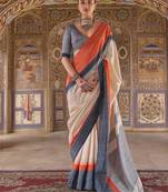 cream poly viscose silk blend stripes kanjeevaram zari weaving saree