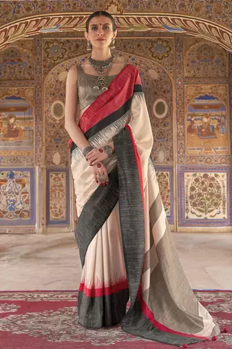 black poly viscose silk blend stripes kanjeevaram zari weaving saree