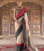 black poly viscose silk blend stripes kanjeevaram zari weaving saree