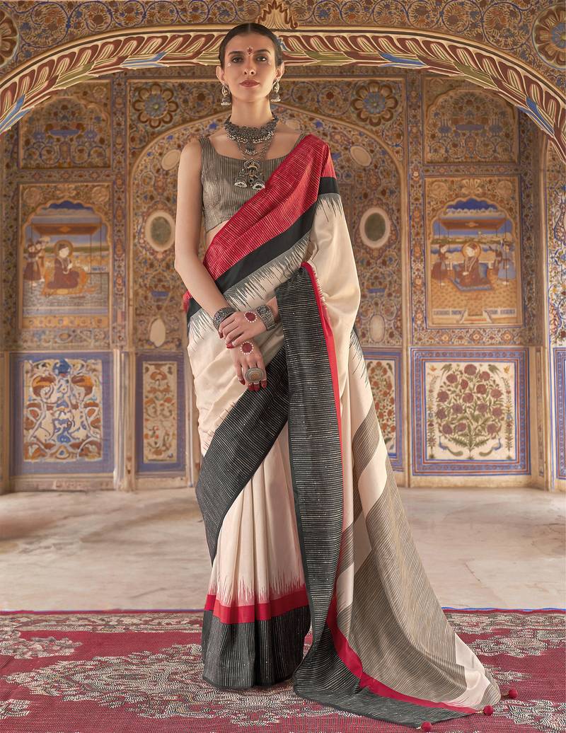 black poly viscose silk blend stripes kanjeevaram zari weaving saree