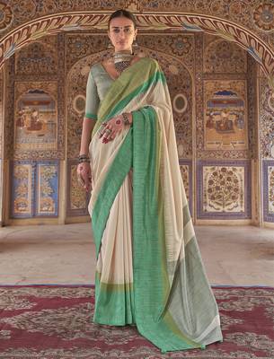 green poly viscose silk blend stripes kanjeevaram zari weaving saree 1