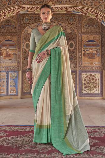 green poly viscose silk blend stripes kanjeevaram zari weaving saree