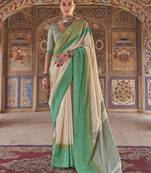 green poly viscose silk blend stripes kanjeevaram zari weaving saree
