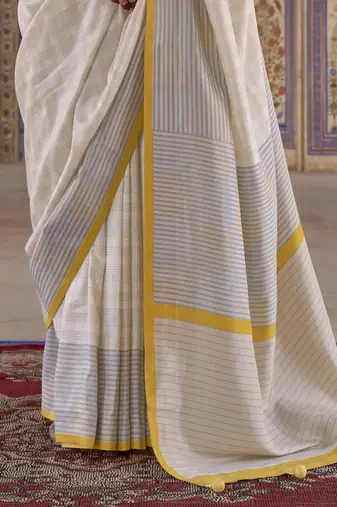 off white poly viscose silk blend checks kanjeevaram zari weaving saree