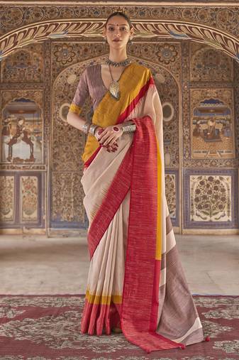 red poly viscose silk blend stripes kanjeevaram zari weaving saree