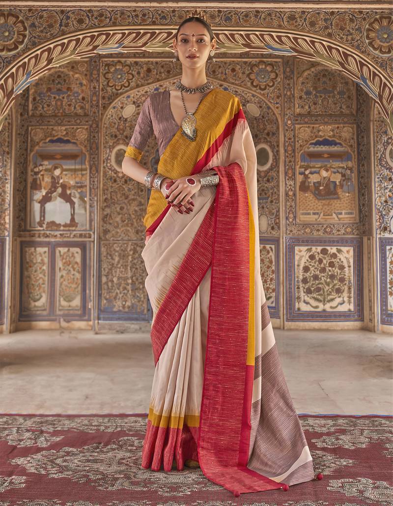 red poly viscose silk blend stripes kanjeevaram zari weaving saree