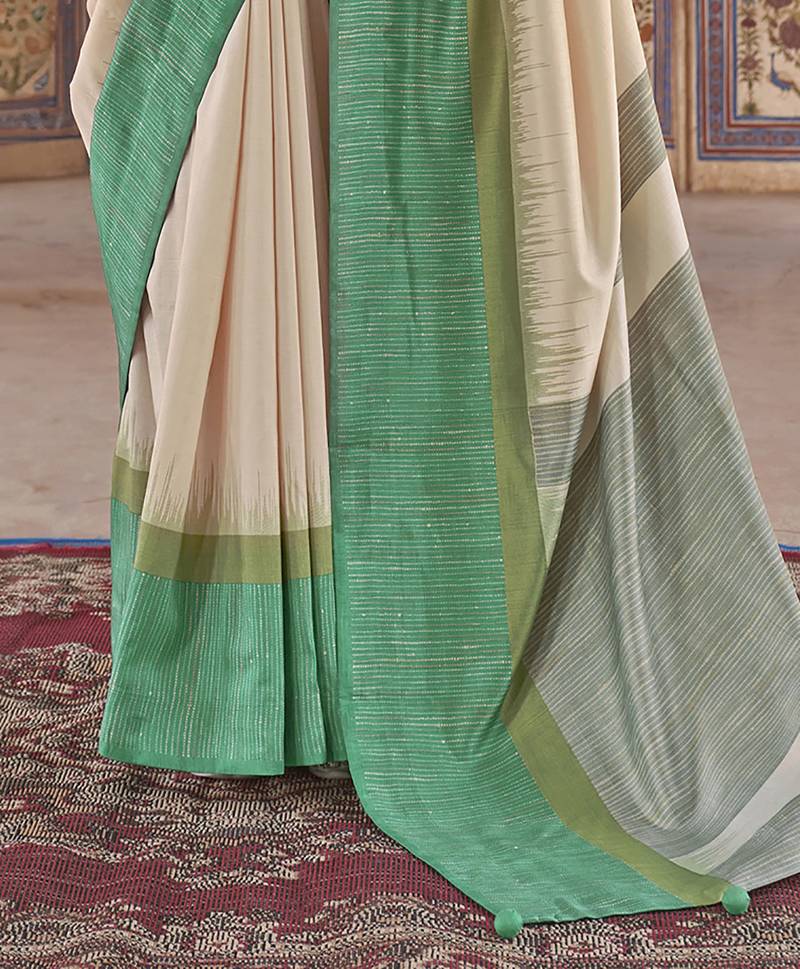 green poly viscose silk blend stripes kanjeevaram zari weaving saree