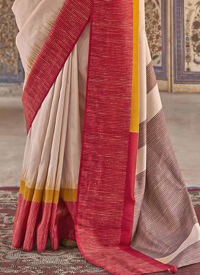 red poly viscose silk blend stripes kanjeevaram zari weaving saree 4