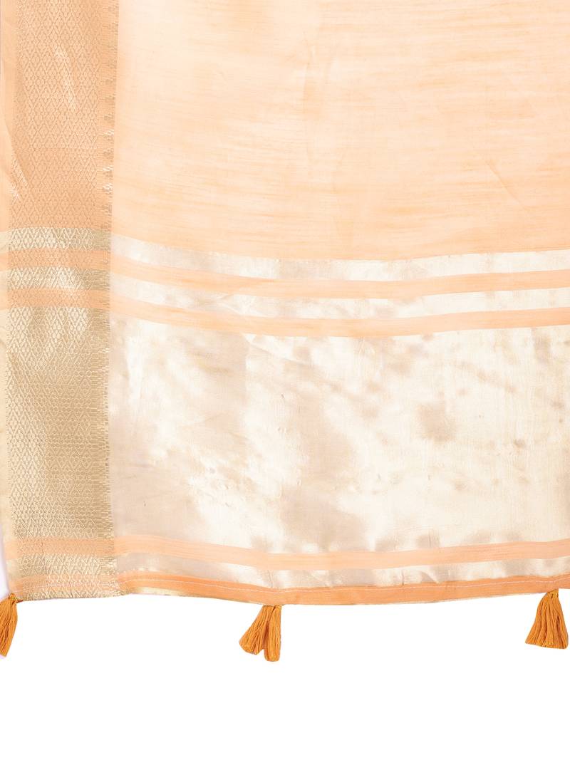orange color cotton plain zari border saree with blouse