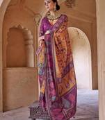 mustard yellow soft silk blend floral and paisley printed kashmiri jamewar saree