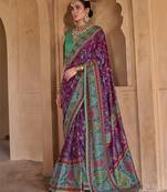 purple soft silk blend floral and paisley printed kashmiri jamewar saree