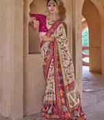  off white soft silk blend floral and paisley printed kashmiri jamewar saree