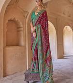 maroon soft silk blend floral and paisley printed kashmiri jamewar saree