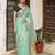 sea green color cotton plain zari border saree with blouse