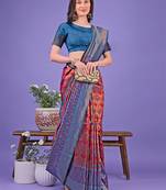 red color woven lichi art silk blend saree with blouse