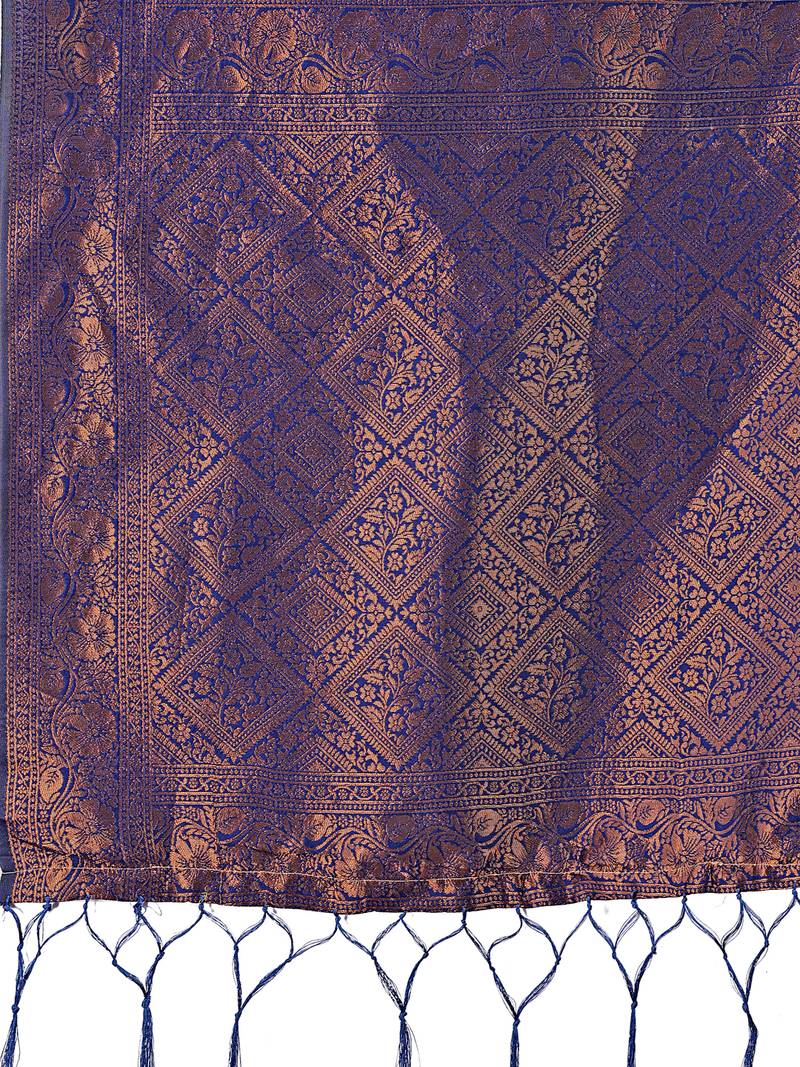 blue color woven lichi art silk blend saree with blouse