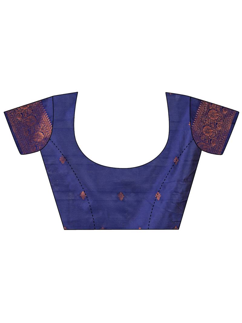 blue color woven lichi art silk blend saree with blouse