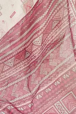 White maroon digital printed linen ready to wear designer saree with unstitched blouse 8