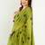Olive digital printed linen ready to wear designer saree with unstitched blouse