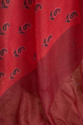 Rust digital printed linen ready to wear designer saree with unstitched blouse 8