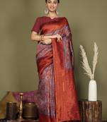 grey color woven lichi art silk blend saree with blouse