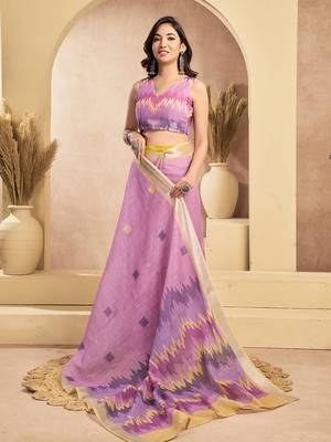 Digital printed linen ready to wear pocket saree with unstitched blouse 6