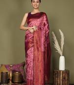 light pink color woven lichi art silk blend saree with blouse